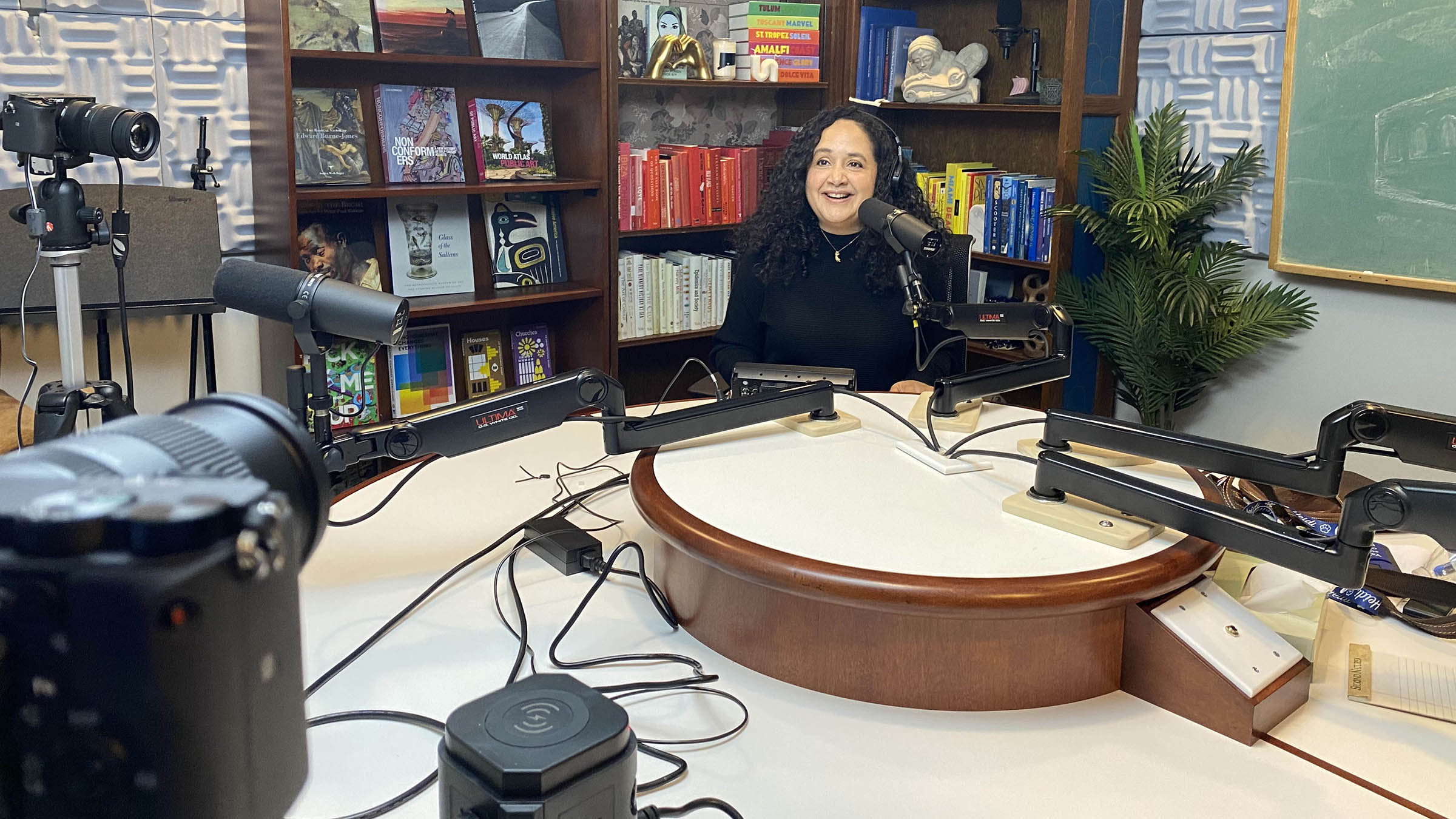 Podcast Studio guest with microphone and camera