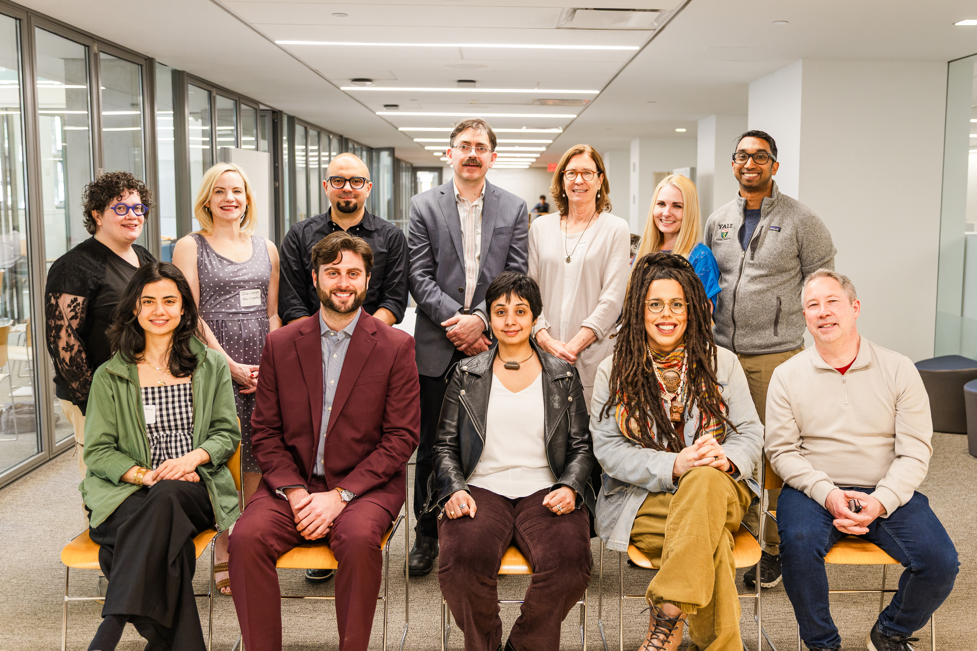 Faculty recipients of a Rosenkranz Award pose together at the Poorvu Center.