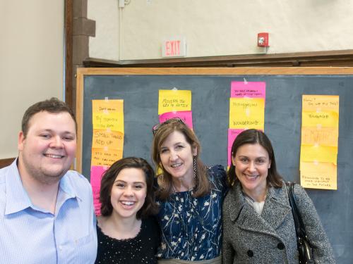 Two Cast Members from the CRLT Players with Nancy Niemi and Jenny Frederick of Yale's CTL