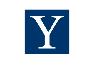 A white Yale "Y" on a blue square