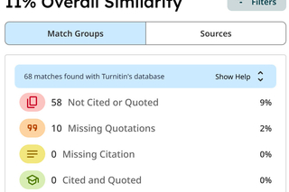 Turnitin Overall Similarity box depicting a paper with a score of 11%.