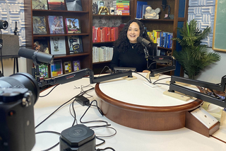 Podcast Studio guest with microphone and camera
