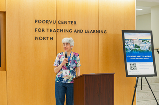 Beth Bennett appears at the opening reception for Poorvu North to talk about her use of this new central location.