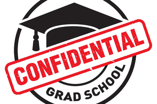 Logo for Grad School Confidential Podcast —a mortarboard with the podcast title.