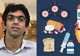 Photo of Nilay Hazari and an illustration from his chemistry videos