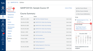Canvas course home page with the groups highlighted on the right-hand side.