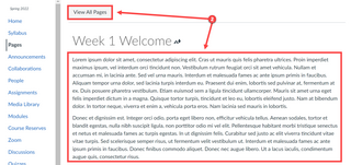 Canvas page titled Week 1 Welcome with filler text to demonstrate the page layout.