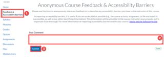 Feedback and Accessibility Barriers interface. Reference description for complete details.
