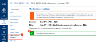 Mid-Semester Feedback with the notification for a student that they have already submitted their feedback.