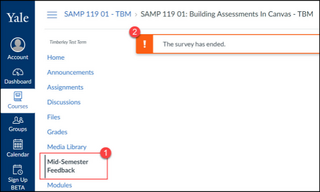 Mid-semester feedback tool with the banner saying that the survey is now closed. No other buttons or options are available.