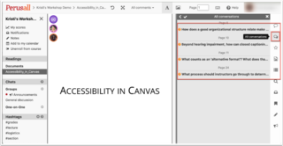 Perusall discussion interface with the All Conversations button highlighted in the menu.