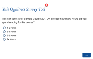 Qualtrics survey opened in a new tab with the question and multiple choice answers displayed. Read description for details.