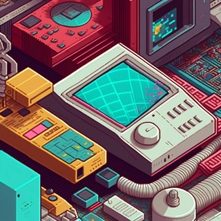 Retro technology drawn and imagined in a futuristic landscape