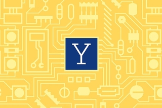 A graphic with the Yale Y logo centered overall yellow computer images