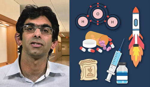 Photo of Nilay Hazari and an illustration from his chemistry videos